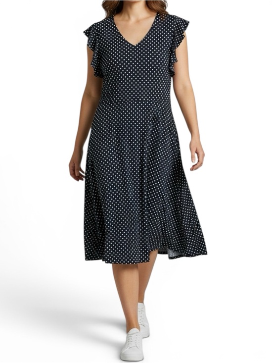 Ann Taylor Factory Dresses & Skirts - Ann Taylor Factory Navy Polka Dot Blue V-Neck Flutter Short Sleeve A-Line Dress